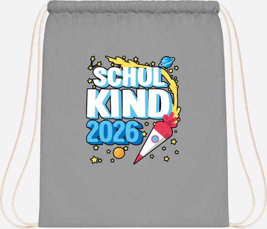 Turnbeutel Schulkind 2026 Rakete – mit Wunschnamen - Light Grey