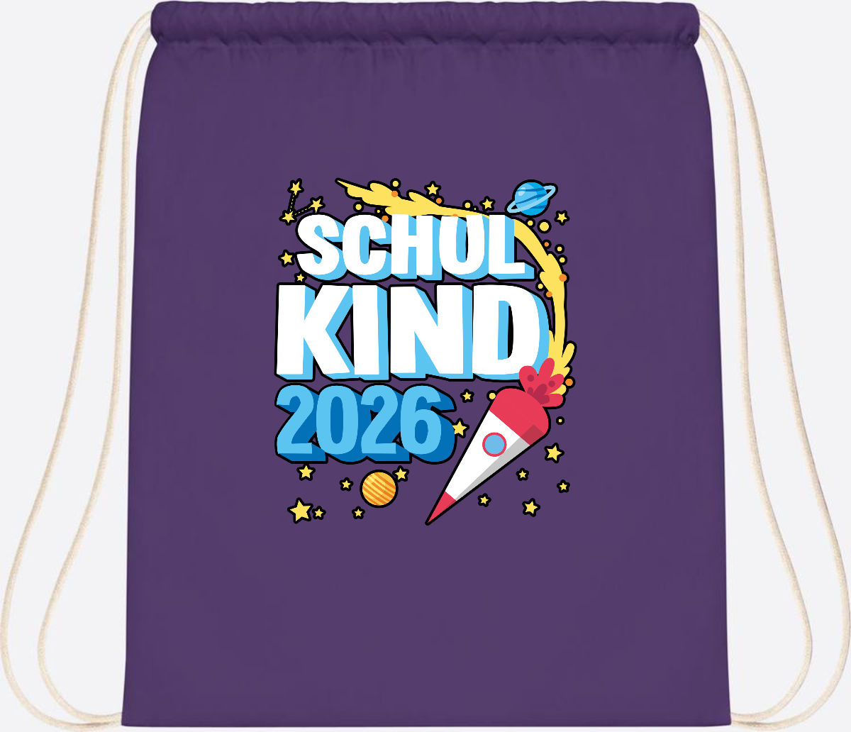 Turnbeutel Schulkind 2026 Rakete – mit Wunschnamen - Purple