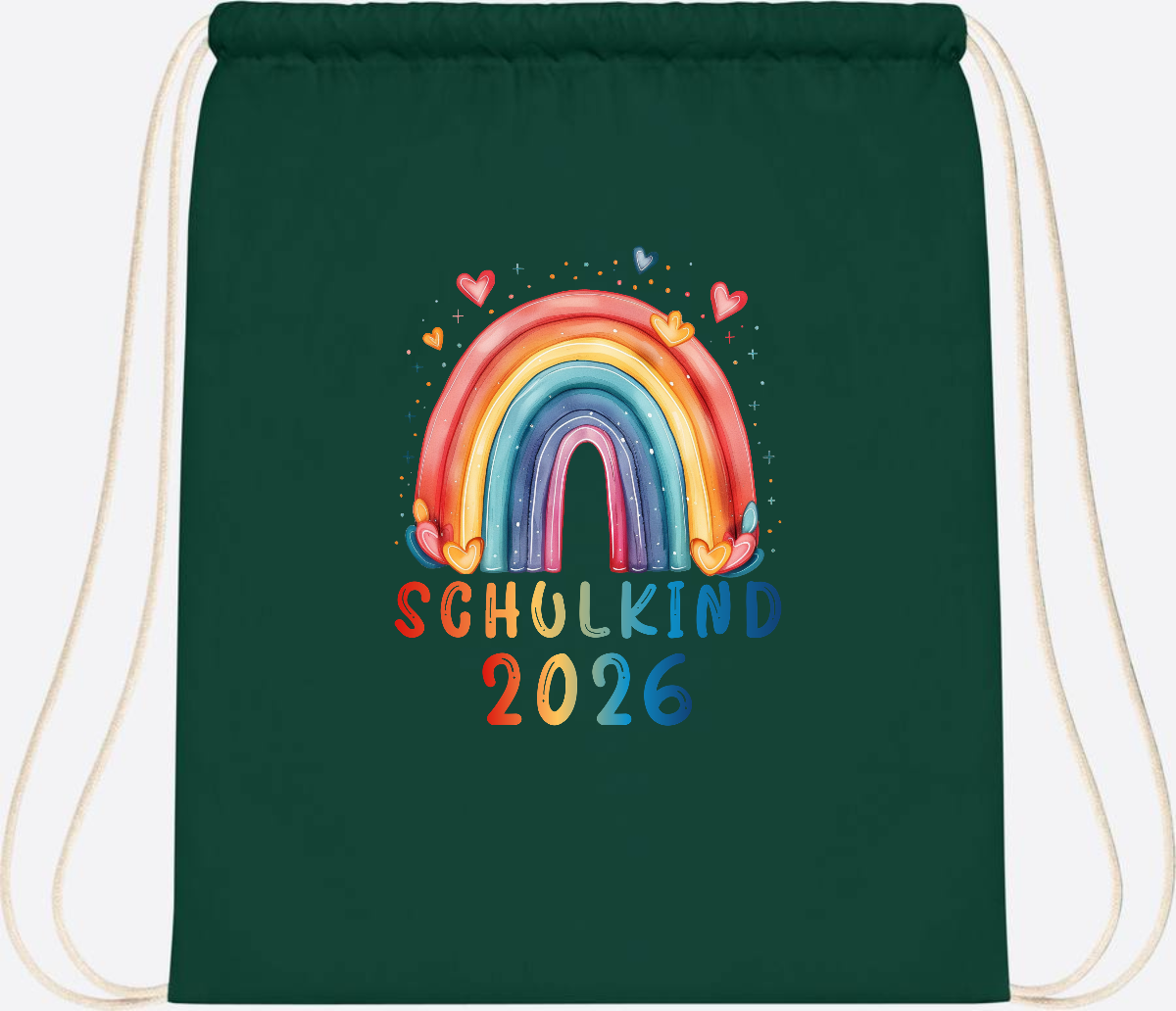 Turnbeutel Schulkind 2026 Regenbogen – Geschenk zur Einschulung - Bottle Green