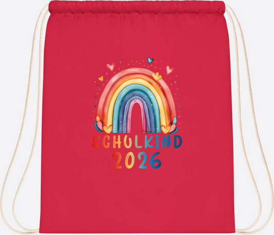 Turnbeutel Schulkind 2026 Regenbogen – Geschenk zur Einschulung - Bright Red