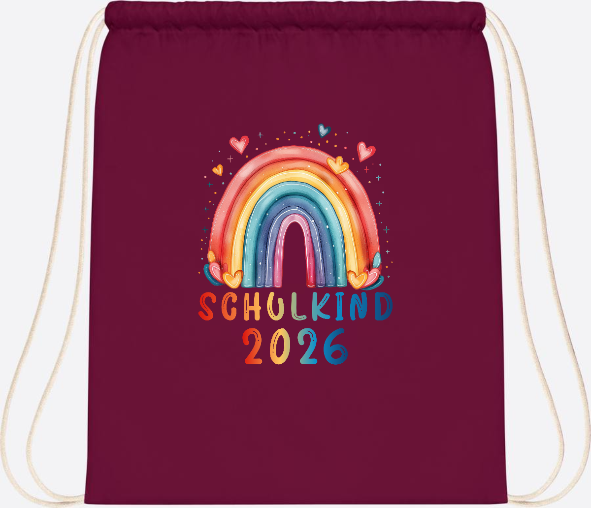 Turnbeutel Schulkind 2026 Regenbogen – Geschenk zur Einschulung - Burgundy