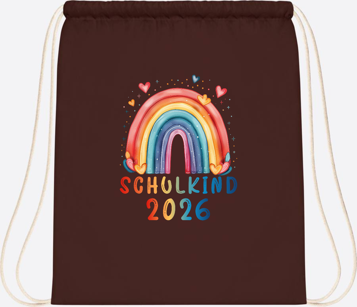 Turnbeutel Schulkind 2026 Regenbogen – Geschenk zur Einschulung - Chocolate