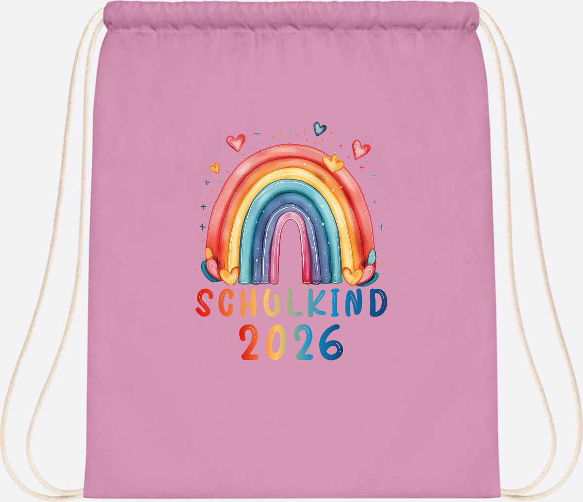Turnbeutel Schulkind 2026 Regenbogen – Geschenk zur Einschulung - Classic Pink/White