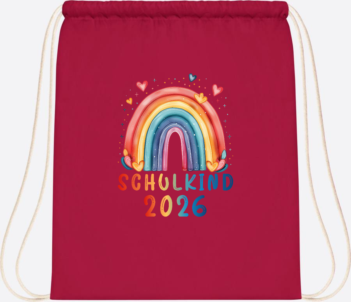 Turnbeutel Schulkind 2026 Regenbogen – Geschenk zur Einschulung - Classic Red