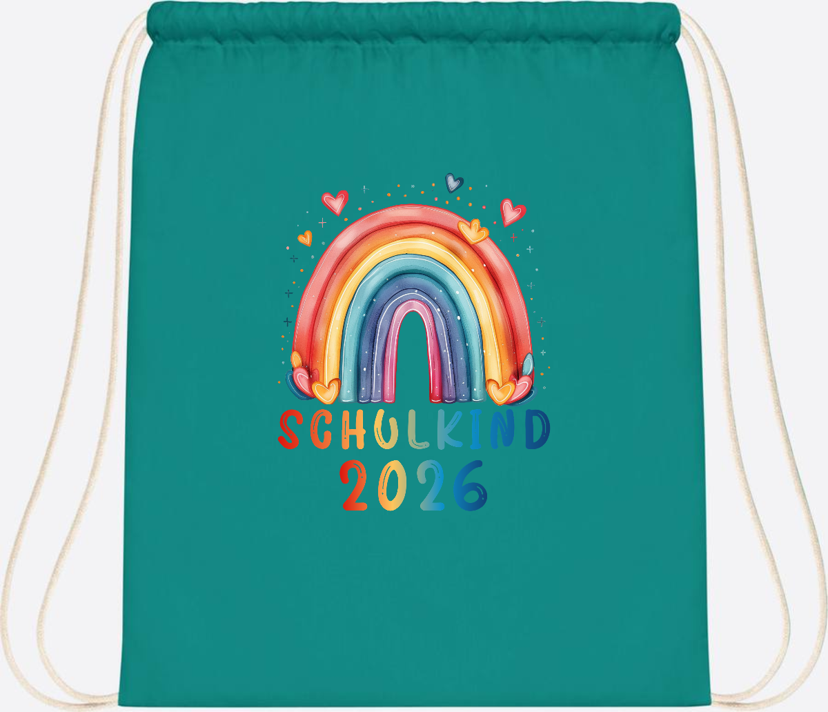 Turnbeutel Schulkind 2026 Regenbogen – Geschenk zur Einschulung - Emerald