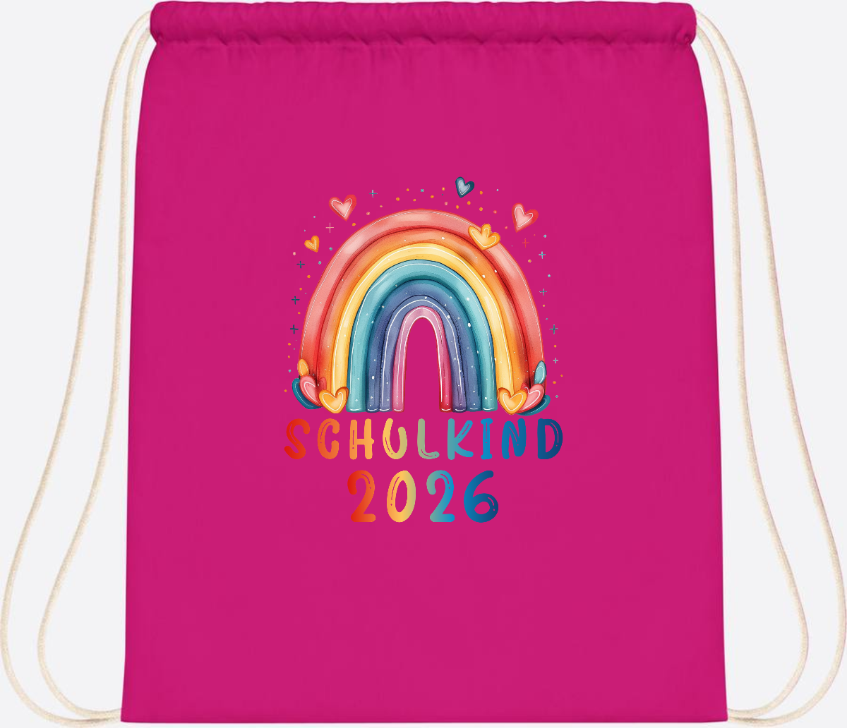Turnbeutel Schulkind 2026 Regenbogen – Geschenk zur Einschulung - Fuchsia