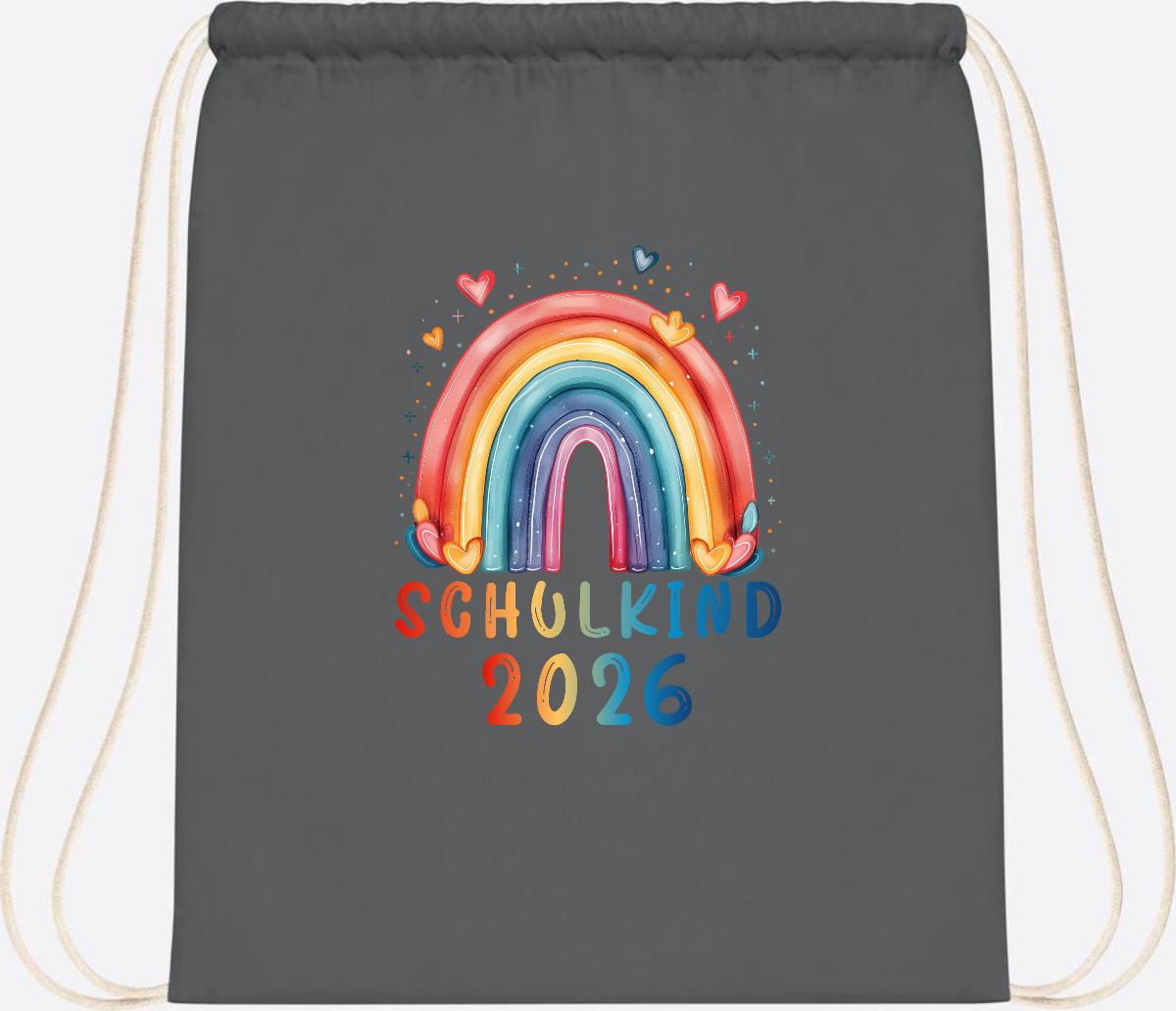 Turnbeutel Schulkind 2026 Regenbogen – Geschenk zur Einschulung - Graphite Grey