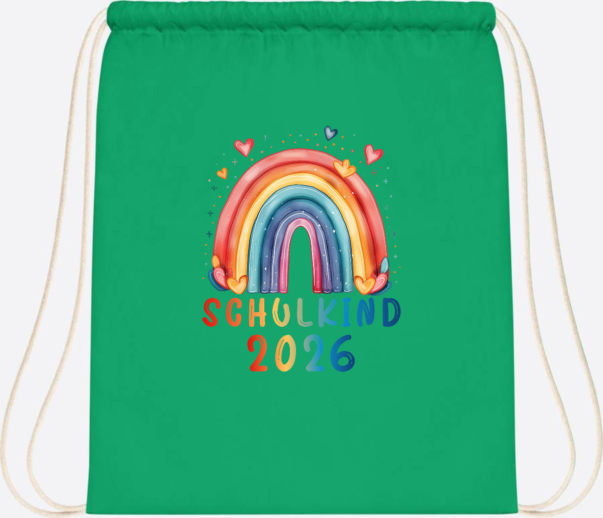 Turnbeutel Schulkind 2026 Regenbogen – Geschenk zur Einschulung - Kelly Green