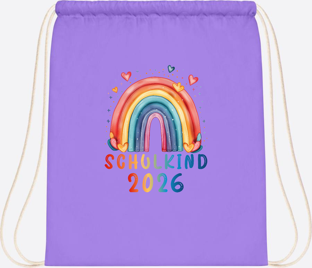 Turnbeutel Schulkind 2026 Regenbogen – Geschenk zur Einschulung - Lavender/White
