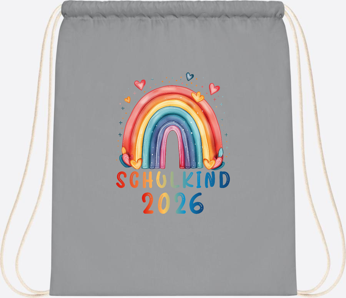 Turnbeutel Schulkind 2026 Regenbogen – Geschenk zur Einschulung - Light Grey