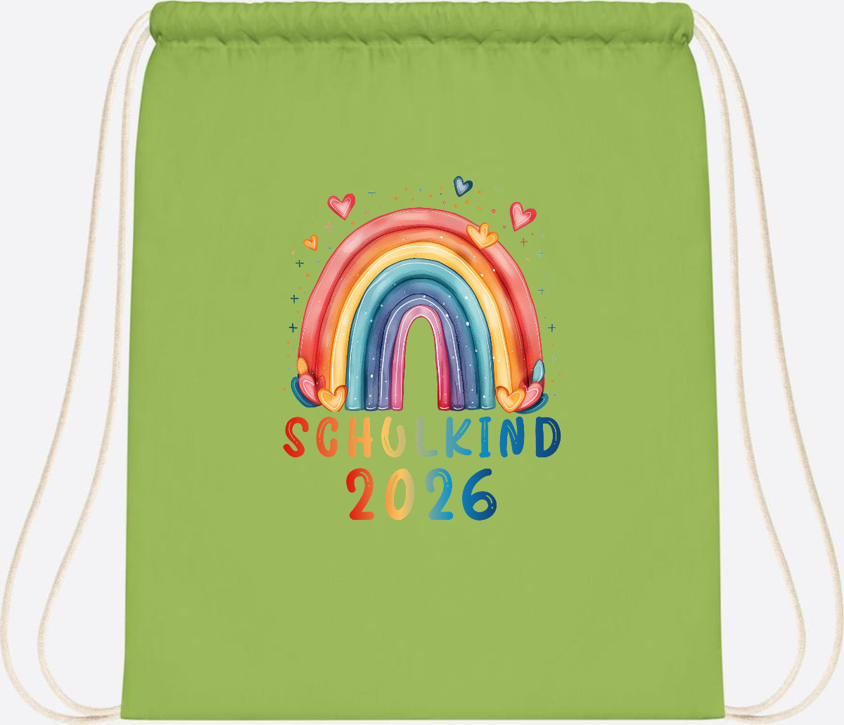Turnbeutel Schulkind 2026 Regenbogen – Geschenk zur Einschulung - Lime Green