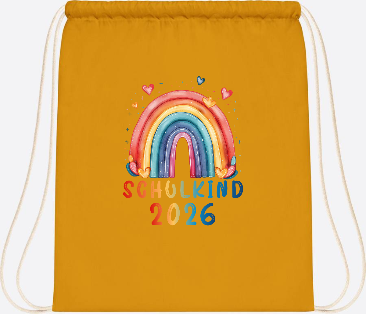 Turnbeutel Schulkind 2026 Regenbogen – Geschenk zur Einschulung - Mustard
