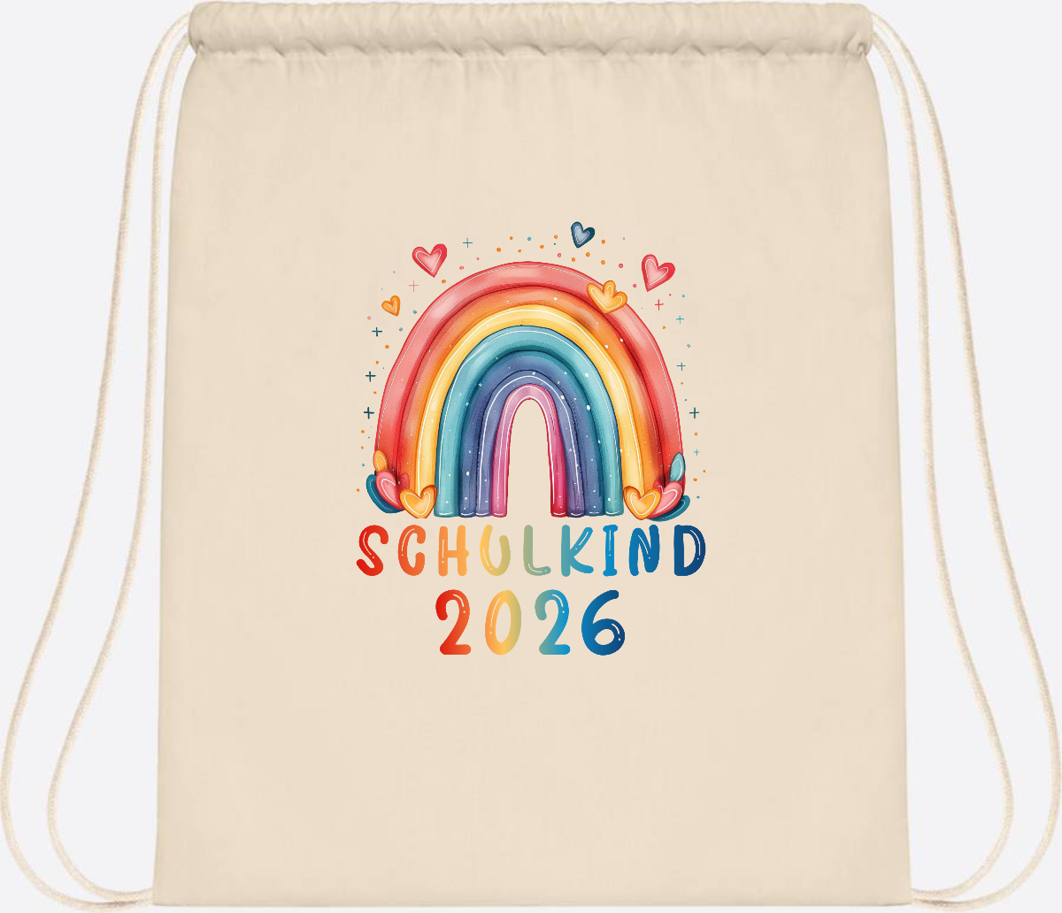 Turnbeutel Schulkind 2026 Regenbogen – Geschenk zur Einschulung - Natural