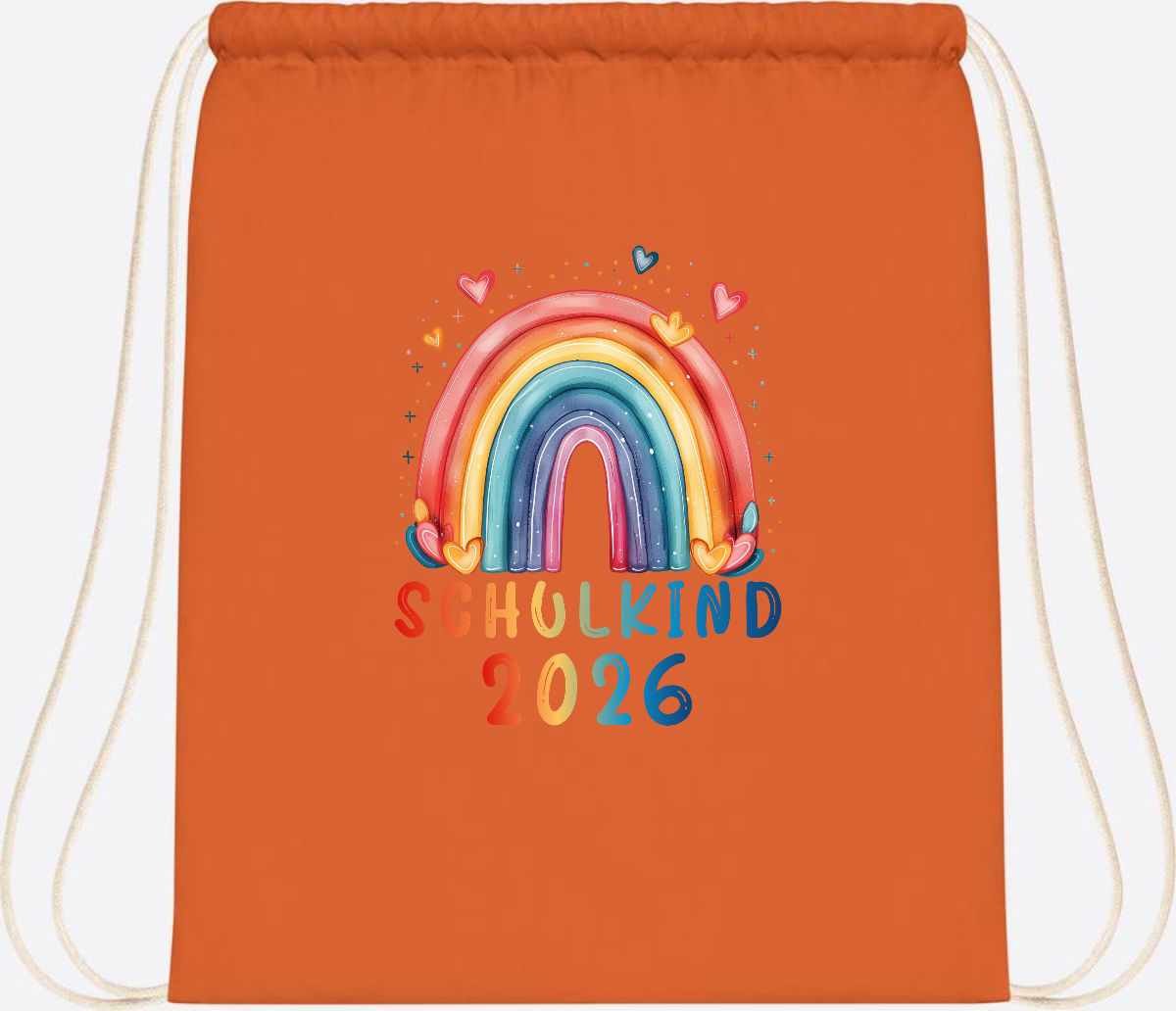 Turnbeutel Schulkind 2026 Regenbogen – Geschenk zur Einschulung - Orange