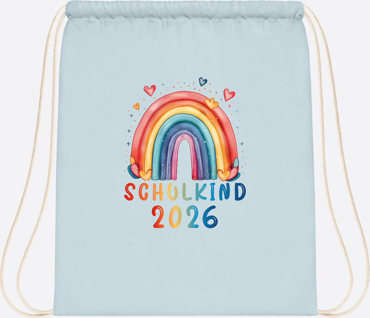 Turnbeutel Schulkind 2026 Regenbogen – Geschenk zur Einschulung - Pastel Blue/White