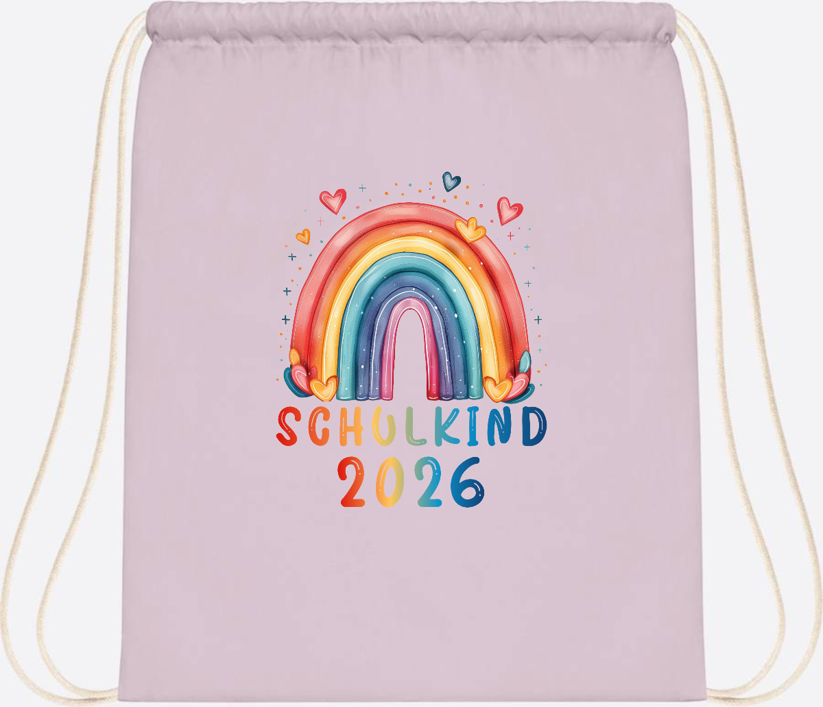 Turnbeutel Schulkind 2026 Regenbogen – Geschenk zur Einschulung - Pastel Pink/White