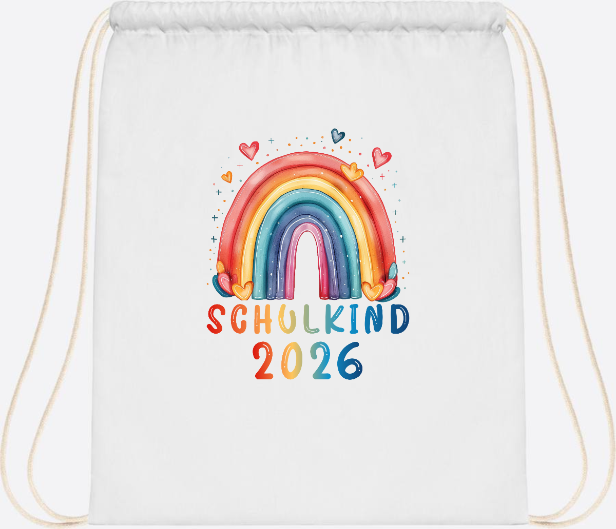 Turnbeutel Schulkind 2026 Regenbogen – Geschenk zur Einschulung - White