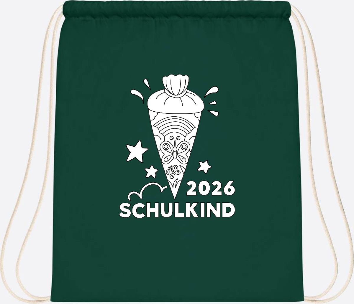 Turnbeutel Schulkind 2026 – Regenbogen zum Ausmalen mit Name - Bottle Green