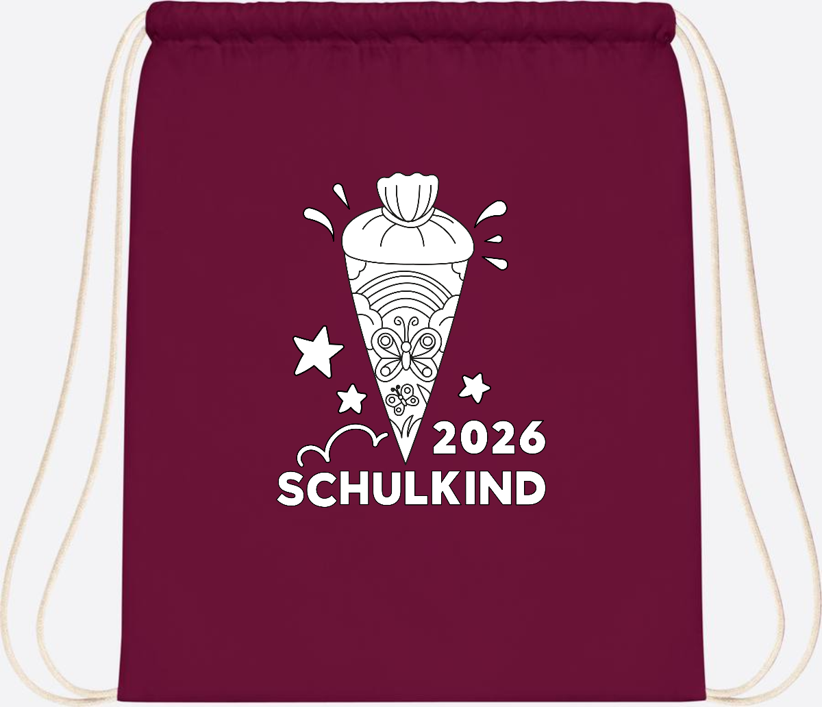 Turnbeutel Schulkind 2026 – Regenbogen zum Ausmalen mit Name - Burgundy