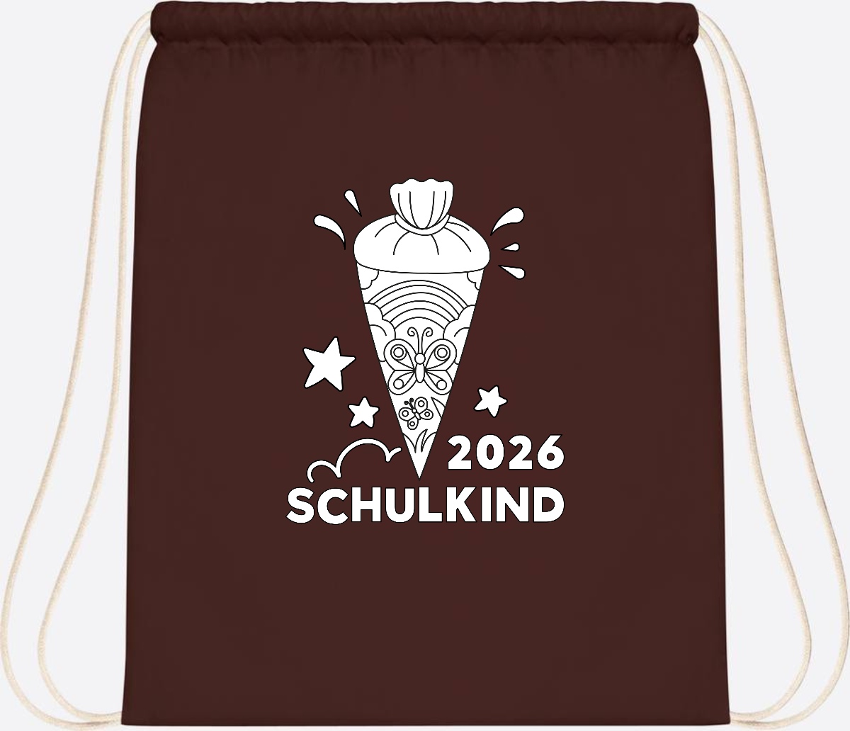 Turnbeutel Schulkind 2026 – Regenbogen zum Ausmalen mit Name - Chocolate