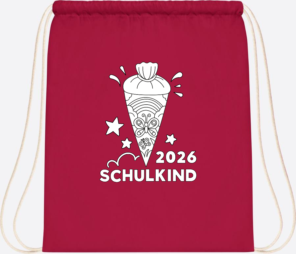 Turnbeutel Schulkind 2026 – Regenbogen zum Ausmalen mit Name - Classic Red