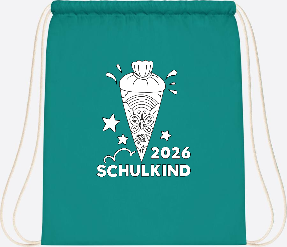 Turnbeutel Schulkind 2026 – Regenbogen zum Ausmalen mit Name - Emerald