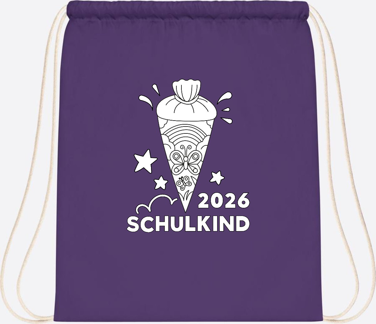 Turnbeutel Schulkind 2026 – Regenbogen zum Ausmalen mit Name - Purple