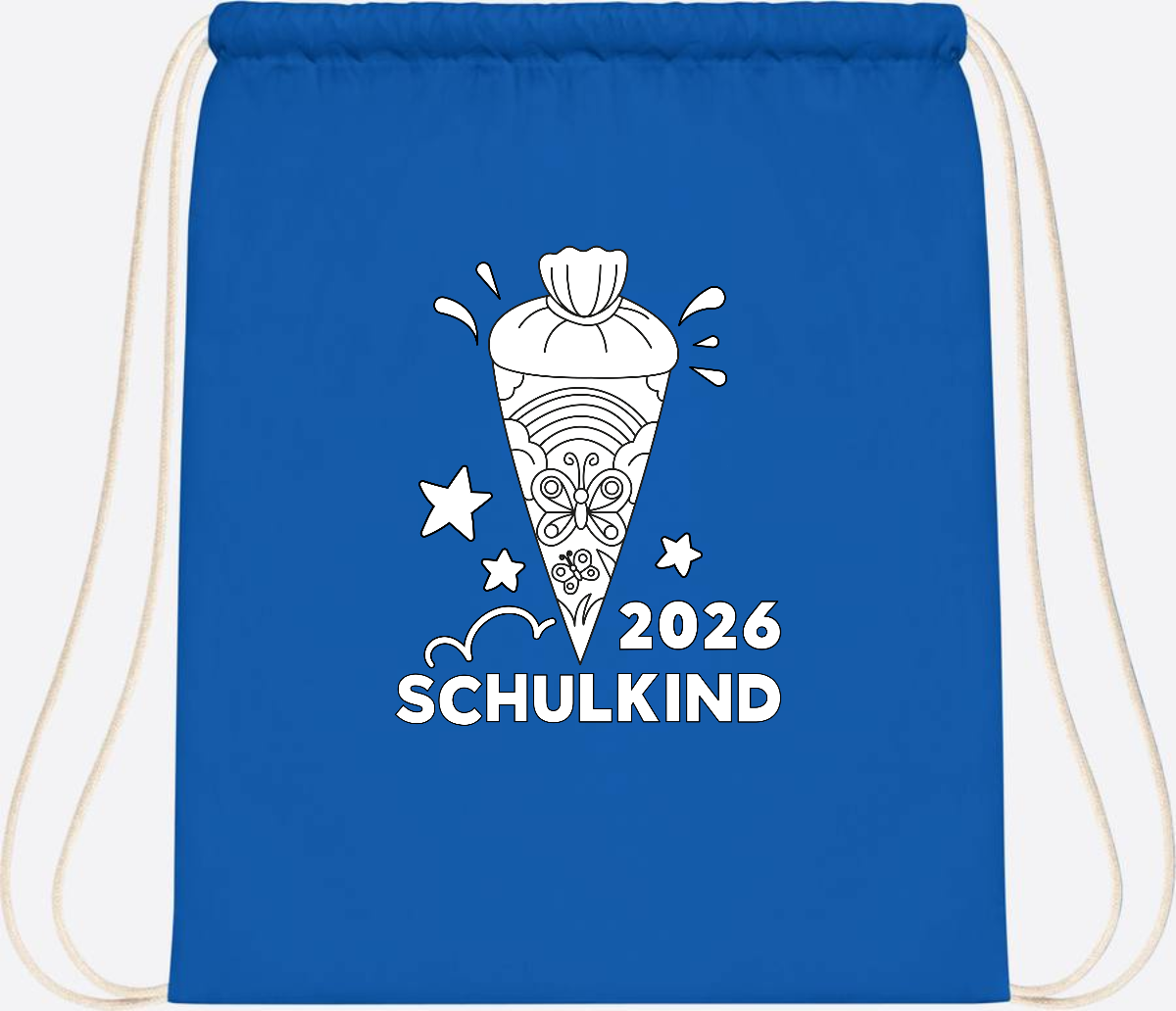 Turnbeutel Schulkind 2026 – Regenbogen zum Ausmalen mit Name - Sapphire Blue