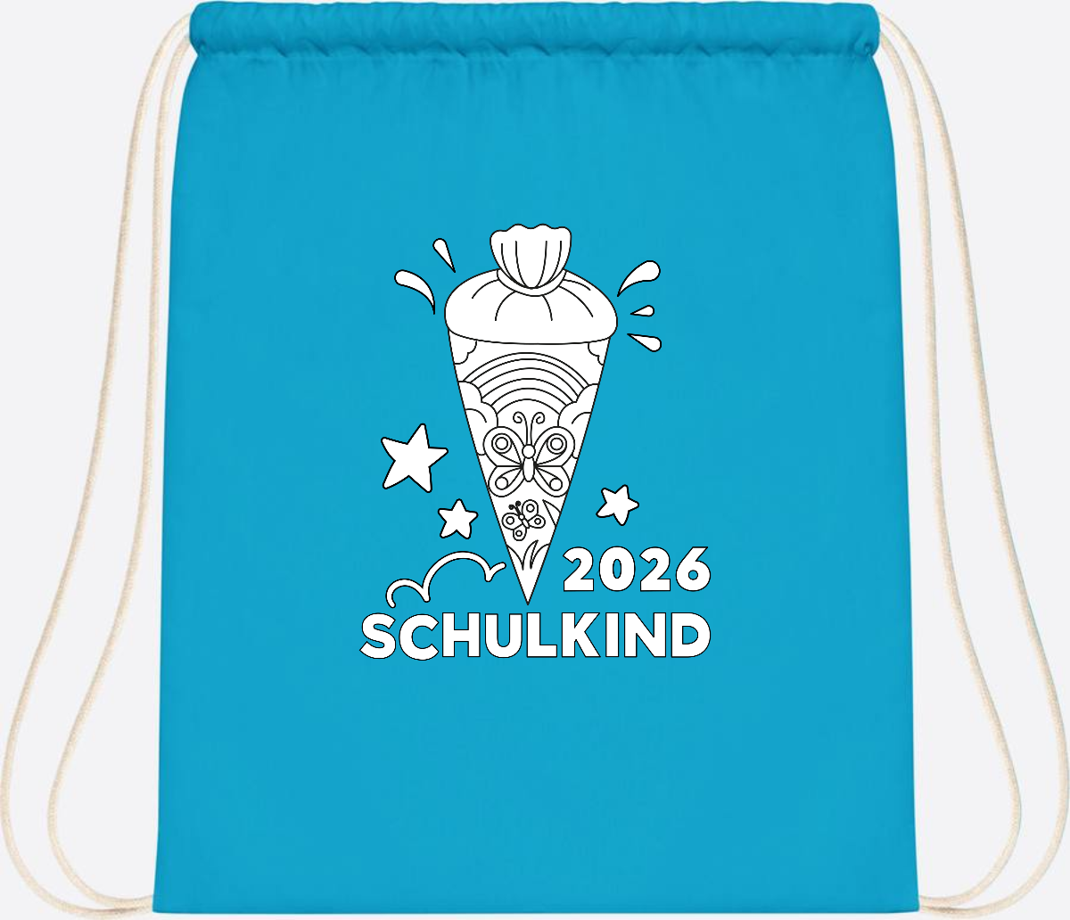 Turnbeutel Schulkind 2026 – Regenbogen zum Ausmalen mit Name - Surf Blue