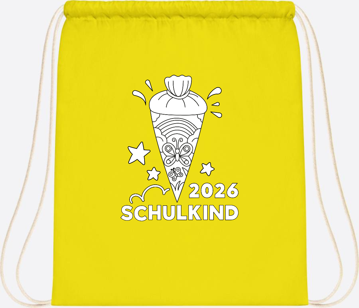 Turnbeutel Schulkind 2026 – Regenbogen zum Ausmalen mit Name - Yellow