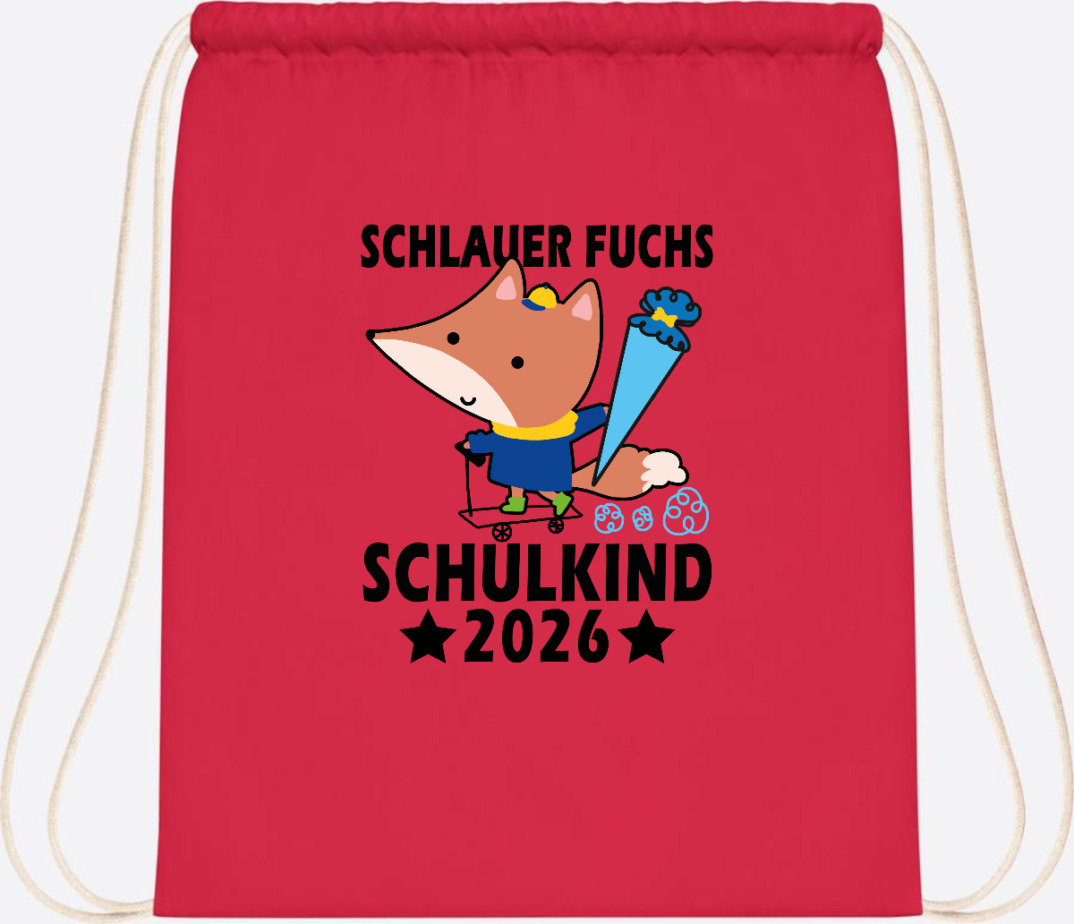 Turnbeutel Schulkind 2026 Schlauer Fuchs personalisiert - Bright Red