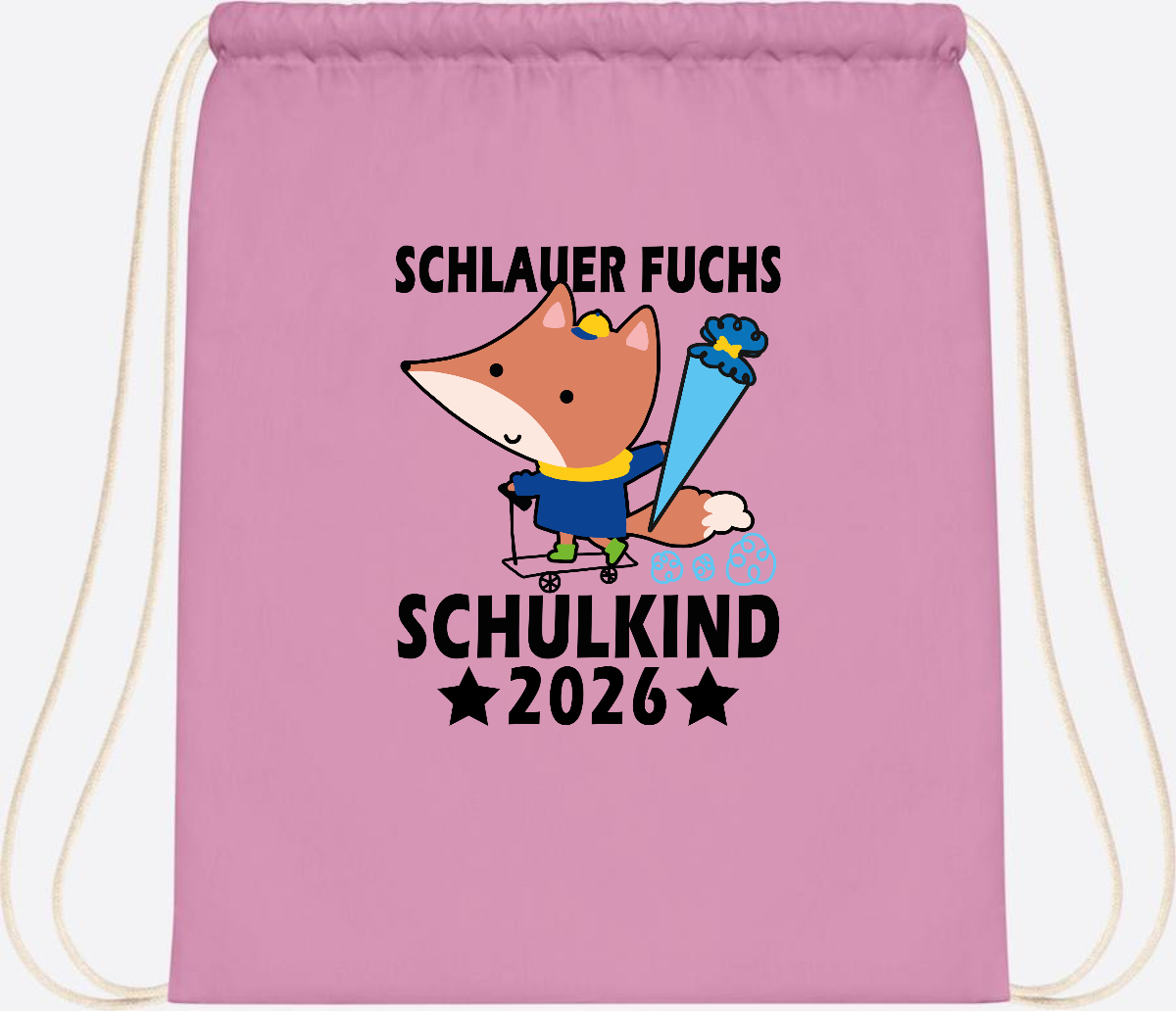 Turnbeutel Schulkind 2026 Schlauer Fuchs personalisiert - Classic Pink/White