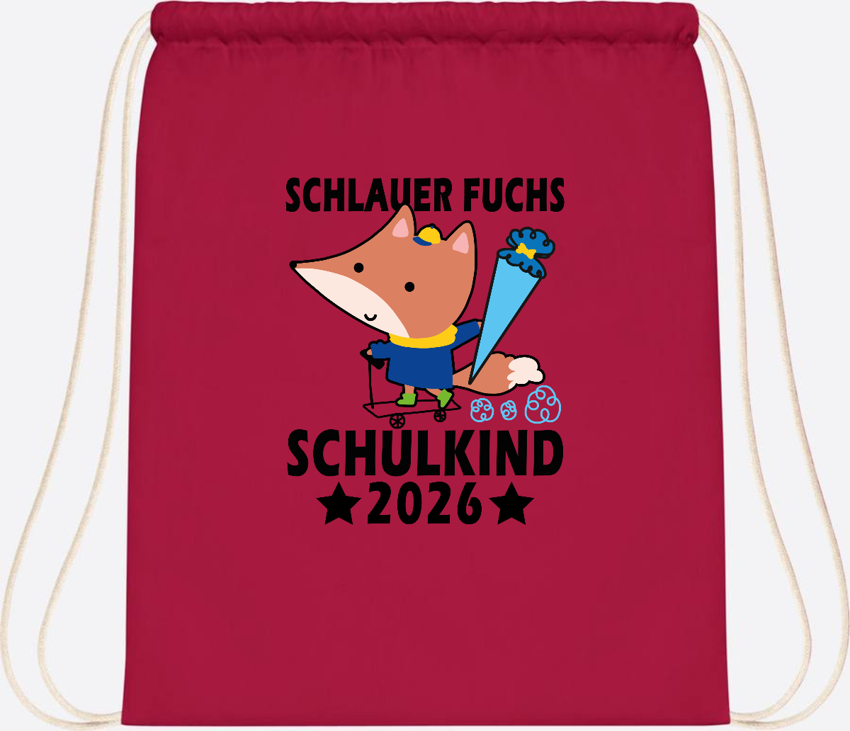 Turnbeutel Schulkind 2026 Schlauer Fuchs personalisiert - Classic Red