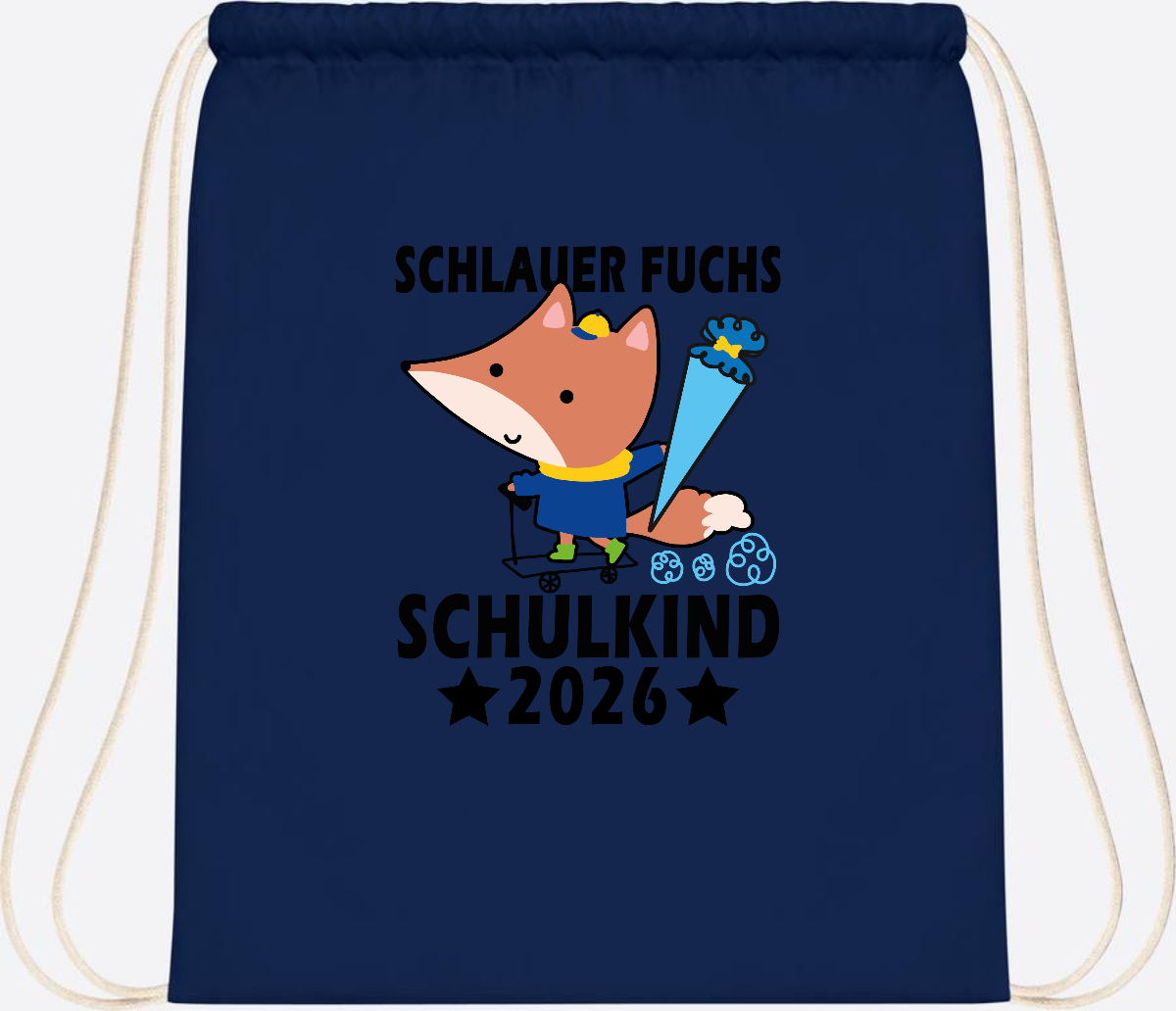 Turnbeutel Schulkind 2026 Schlauer Fuchs personalisiert - French Navy