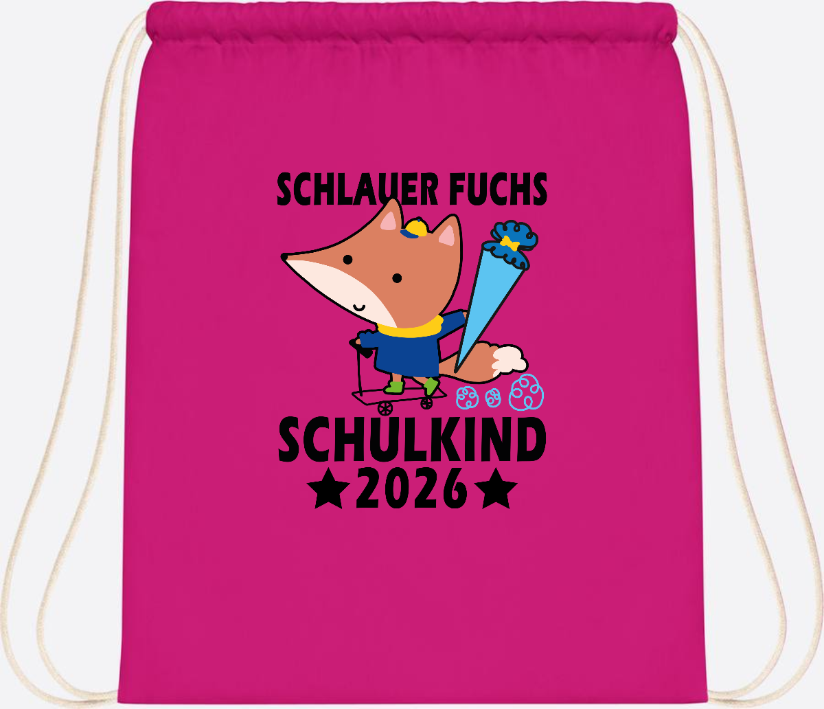 Turnbeutel Schulkind 2026 Schlauer Fuchs personalisiert - Fuchsia