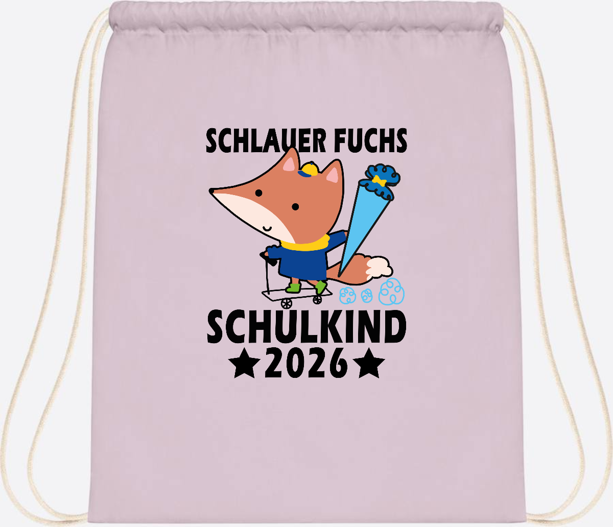 Turnbeutel Schulkind 2026 Schlauer Fuchs personalisiert - Pastel Pink/White