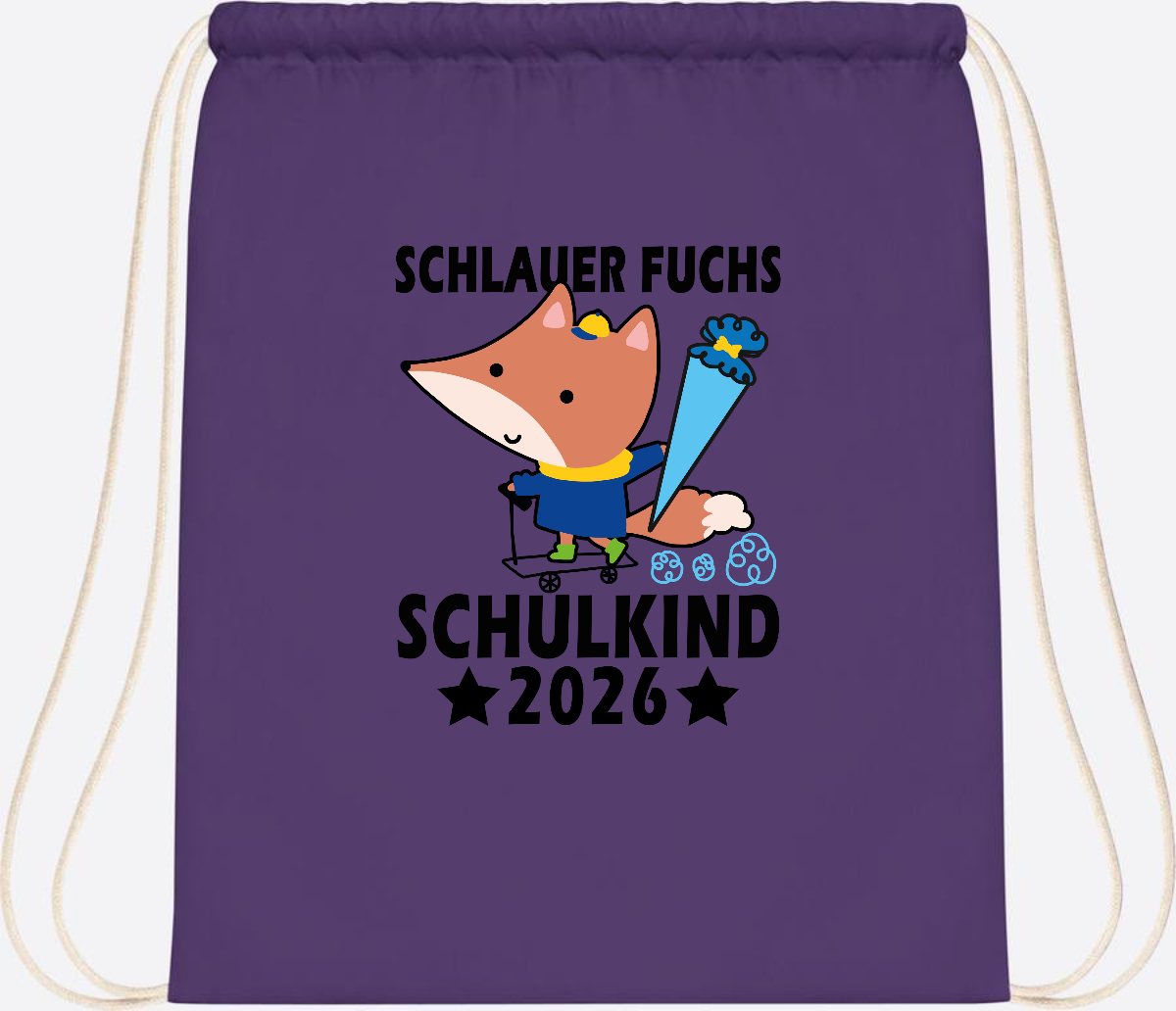 Turnbeutel Schulkind 2026 Schlauer Fuchs personalisiert - Purple