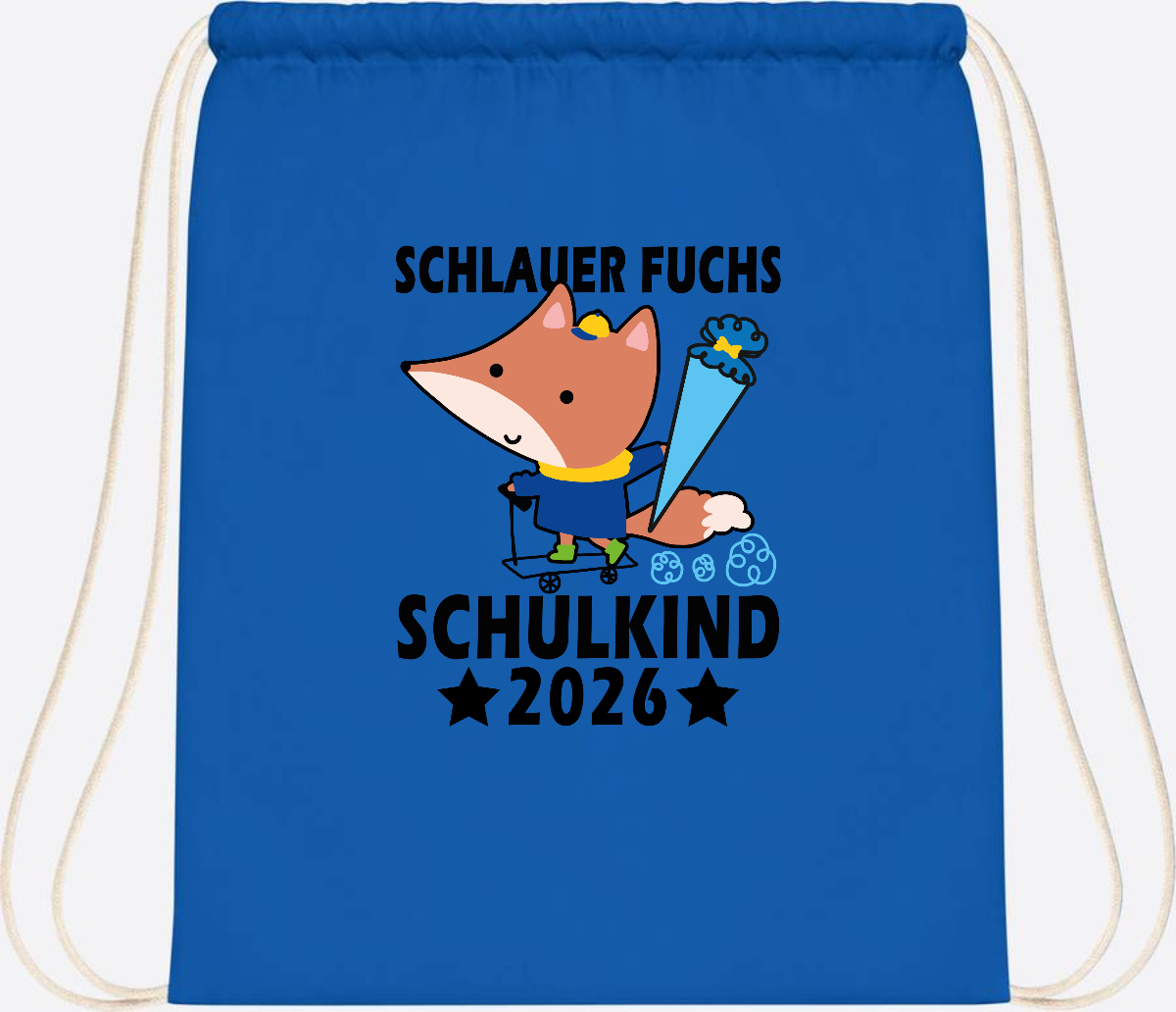 Turnbeutel Schulkind 2026 Schlauer Fuchs personalisiert - Sapphire Blue