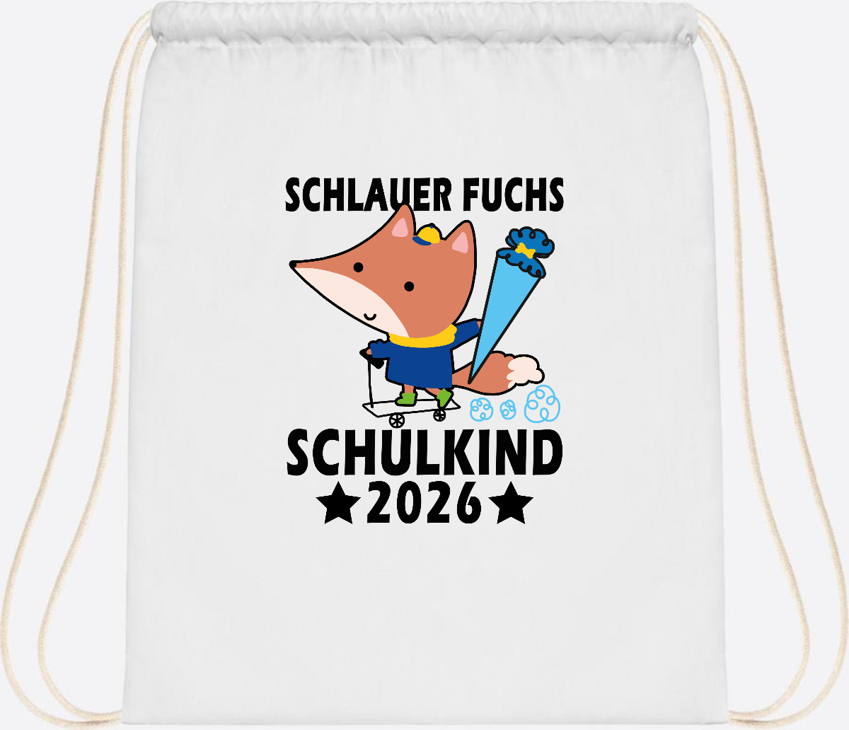 Turnbeutel Schulkind 2026 Schlauer Fuchs personalisiert - White