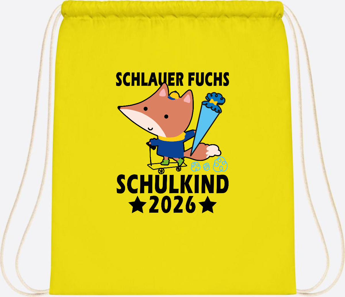 Turnbeutel Schulkind 2026 Schlauer Fuchs personalisiert - Yellow