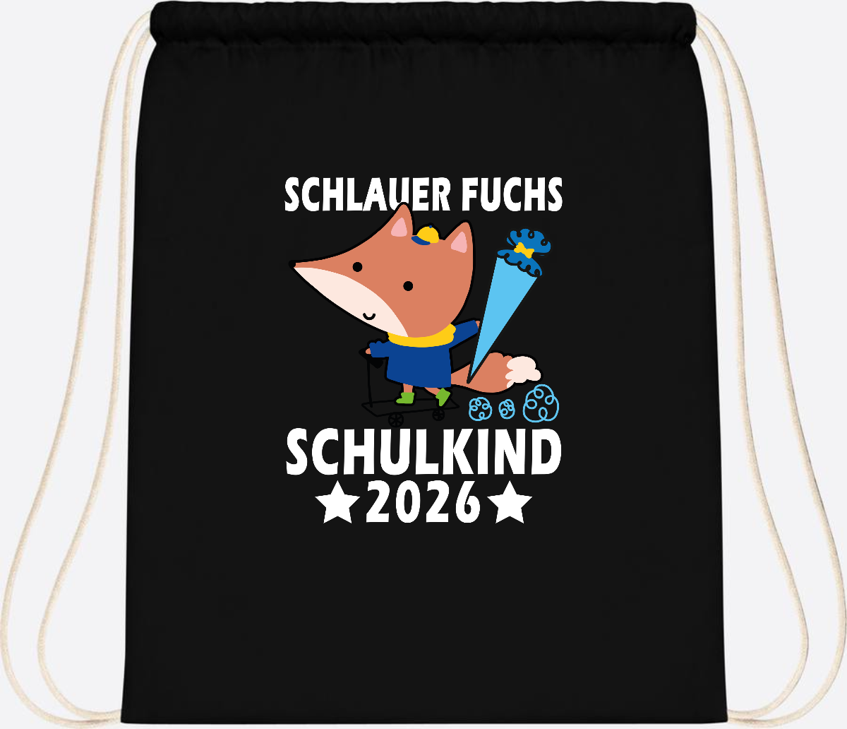 Turnbeutel Schulkind 2026 – Schlauer Fuchs personalisiert - Black