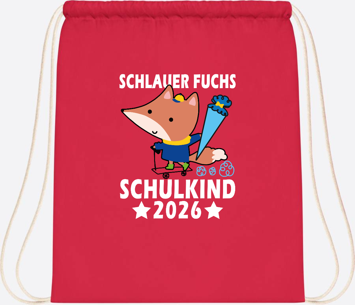 Turnbeutel Schulkind 2026 – Schlauer Fuchs personalisiert - Bright Red