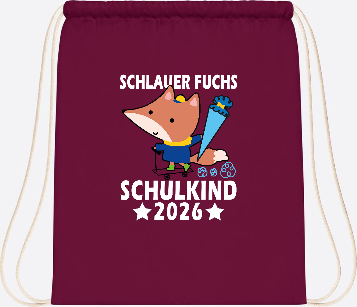 Turnbeutel Schulkind 2026 – Schlauer Fuchs personalisiert - Burgundy
