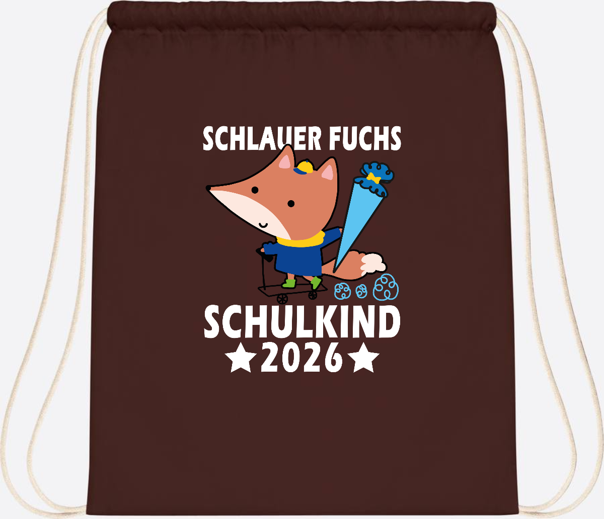 Turnbeutel Schulkind 2026 – Schlauer Fuchs personalisiert - Chocolate