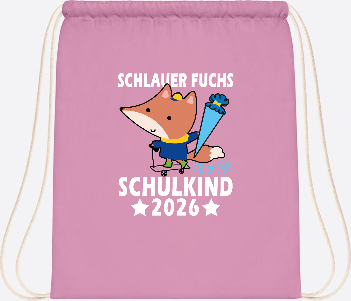 Turnbeutel Schulkind 2026 – Schlauer Fuchs personalisiert - Classic Pink/White