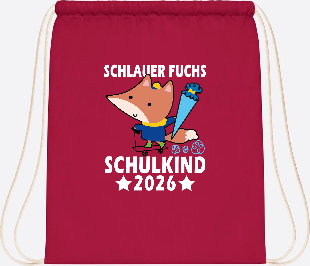 Turnbeutel Schulkind 2026 – Schlauer Fuchs personalisiert - Classic Red