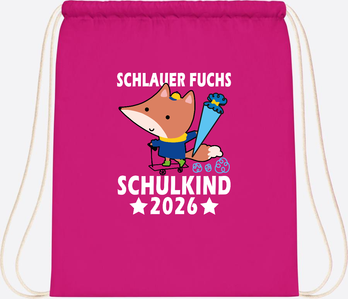 Turnbeutel Schulkind 2026 – Schlauer Fuchs personalisiert - Fuchsia