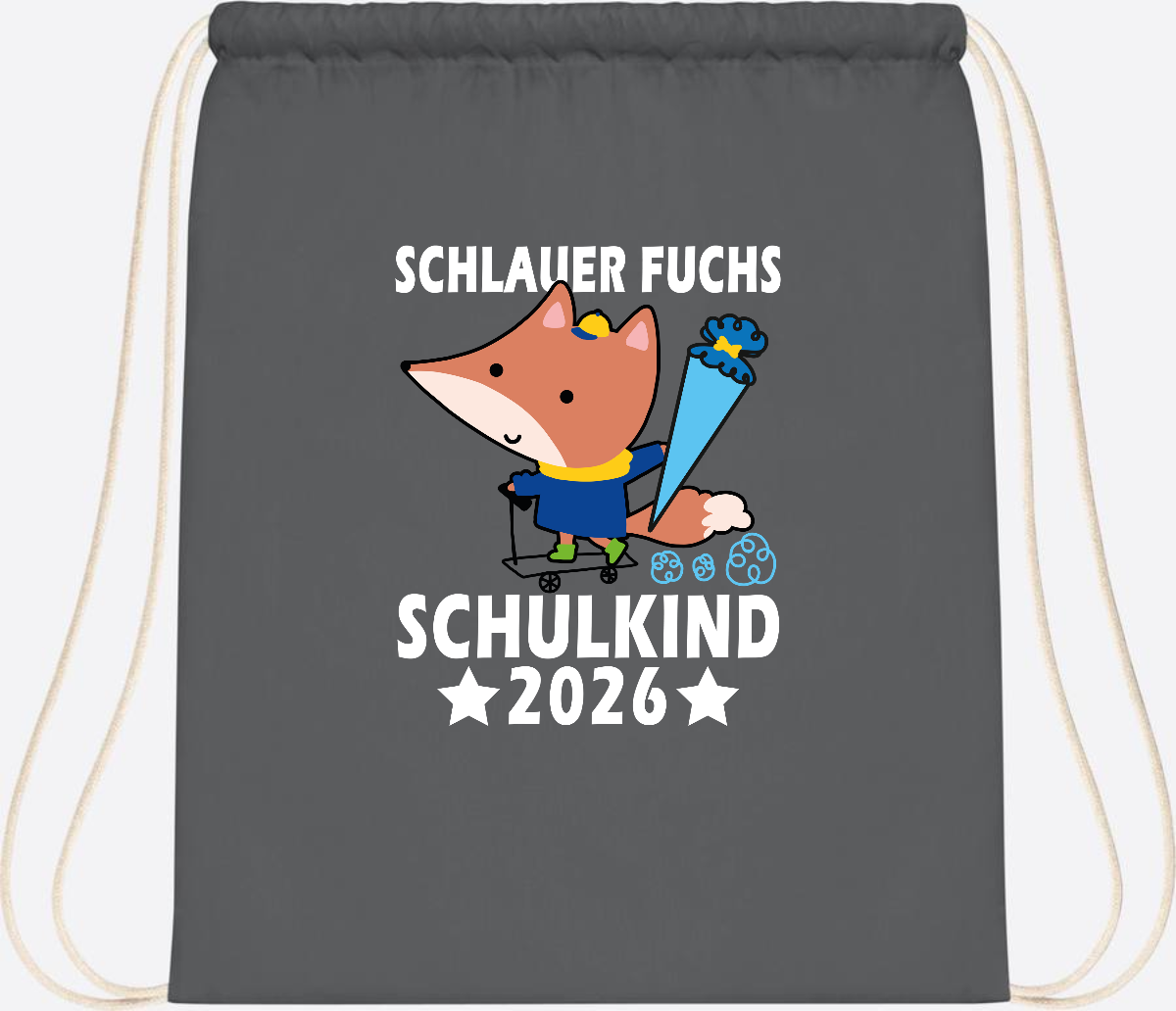 Turnbeutel Schulkind 2026 – Schlauer Fuchs personalisiert - Graphite Grey
