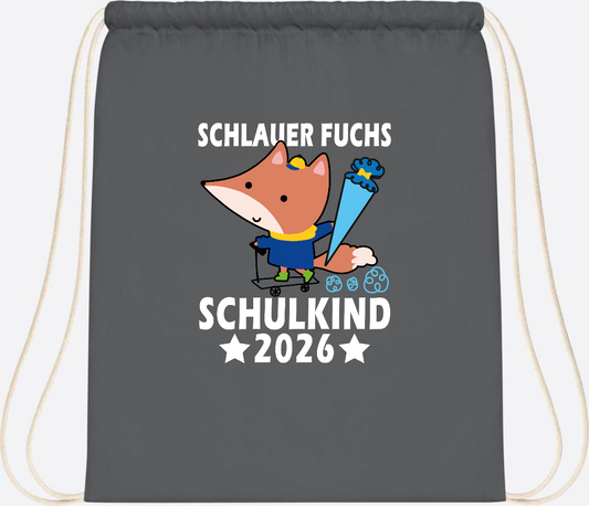 Turnbeutel Schulkind 2026 – Schlauer Fuchs personalisiert - Graphite Grey