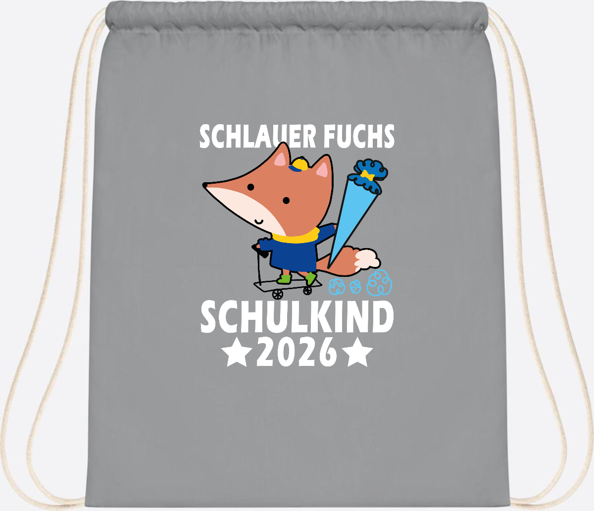 Turnbeutel Schulkind 2026 – Schlauer Fuchs personalisiert - Light Grey